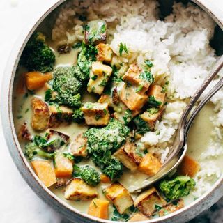 Thai green curry served with rice