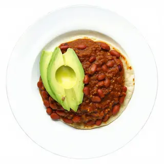 Frijoles con Arepa y Aguacate