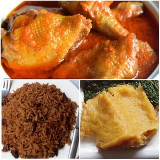 Pilau, Matooke & Chicken Stew Local