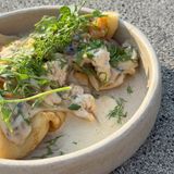 Crepes with chicken and mushrooms in a creamy sauce