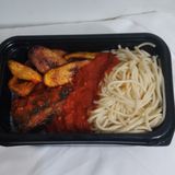 White rice, Spaghetti, Dodo and Fried Fish