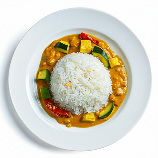 Arroz con verdura y salsa de curry