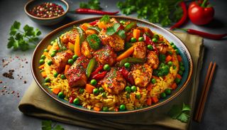 Pui picant cu orez prajit