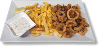 Pržene lignje 250g s pomfritom