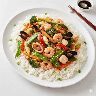 Chopsuey con riso e frutti di mare
