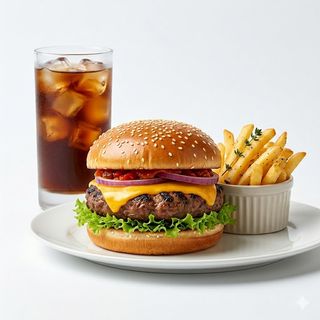 Menú Hamburguesa De Pollo Con Patatas Y Bebida