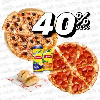 2 Pizza Médias + 2 Paes de Alho + 2 Bebidas 33cl