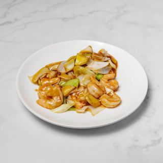 Gamberetti con Zenzero e Porri