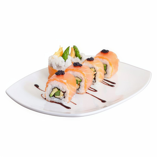 uramaki salmón ahumado relleno de aguacate, bandeja (8 uds).