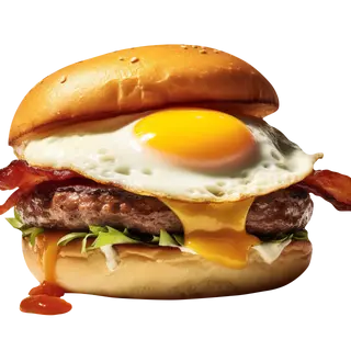 Burger De Vedella, Bacon, Ou Ferrat,  Formatge edam i ceba caramelitzada. 