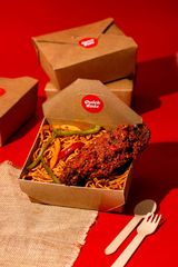 Jollof Spaghetti and Stewed Fried Chicken