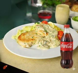 Пиле Алфредо с манатарки (350г) + Coca-Cola (500мл)