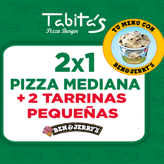 Dos Medianas Al Gusto+2 Helados+gana entradas dobles al cine Ben & Jerry’s.