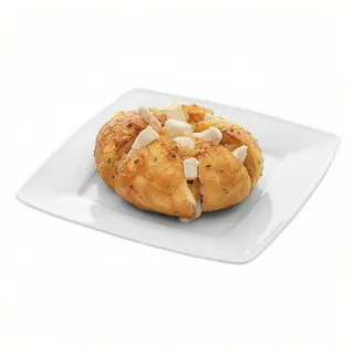 Focaccia De Ajo Con Queso De Cabra Y Cebolla Caramelizada