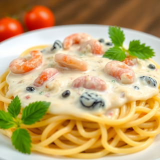 სპაგეტი ზღვის პროდუქტებით და ნეღებით