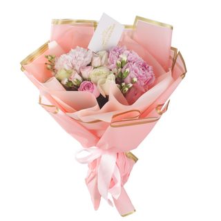 Buchet cu bujori trandafiri si frezii mic