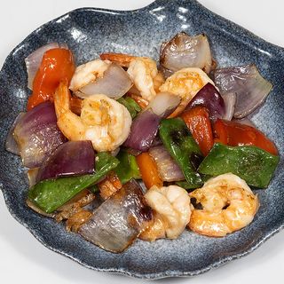 63.- Langostinos con Verduras