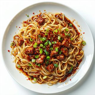 F001 Spaghetti di riso saltati con carne piccante