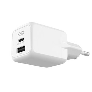 Cargador De Red Ksix 1X Usb-A + 1X Usb-C Gan Power Delivery Pps 30W Blanco - 8427542139494