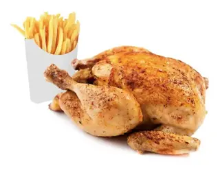 Pollo Asado Entero Y Patatas Fritas