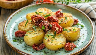 Cartofi zdrobiti cu rosii uscate