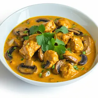 Pollo con champiñones al curry