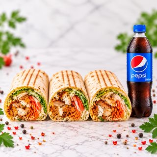 3 kebab de pui + 1pepsi 0.5  free