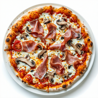 Pizza de jamón y champiñones