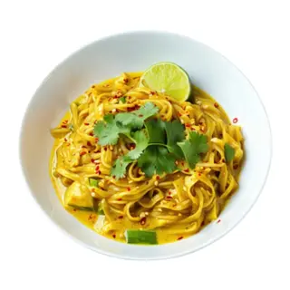 Fideos de arroz salteados con curry