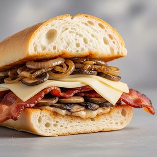 Panino pancetta, funghi, cipolla e formaggio