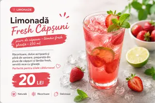 Limonadă fresh capsuni  naturale  • gheață • 250 ml