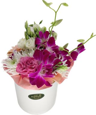 Caixa de Flores Variadas em Tons Rosa