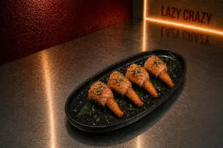 Tataki creveți Panko & somon (4 buc)