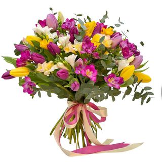Frezii si lalele in buchet Rapsodie de Primavara