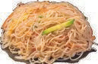 Riori  spaghetti di riso con verdure miste e uova