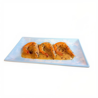 Langostinos rebanados con salsa de ajo