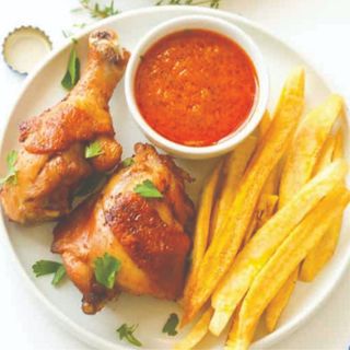 Crispy fried yam and peppered chicken