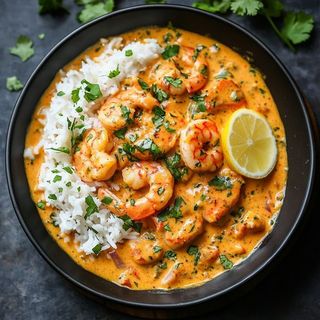 Curry de creveți cu orez cu unt