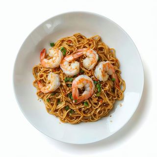 Tallarines Especiales Con Gambas A La Plancha