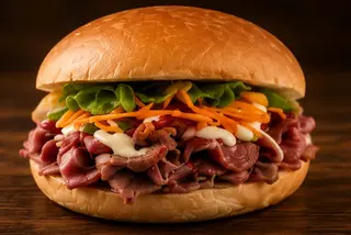 Panino carne, insalata, carota, pomodoro e cipolla