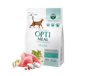 Optimeal сухий корм для стерилізованих кішок та кастрованих котів - індичка та овес, 200 г