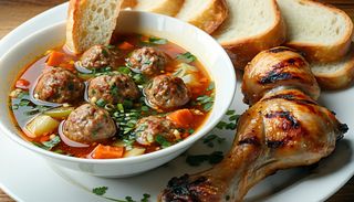 4) Ciorba de perisoare si pulpa de pui