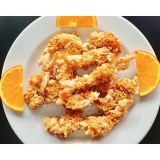 Gamba frita com amêndoa