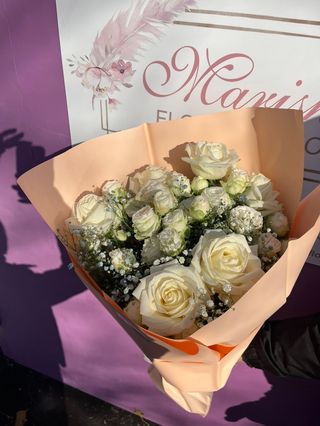 White roses with gypsophila