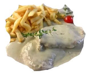 Pui cu gorgonzola si cartofi prajiti