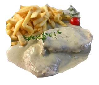 Pui cu gorgonzola si cartofi prajiti