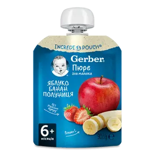 Пюре Gerber яблуко-банан-полуниця (90г)