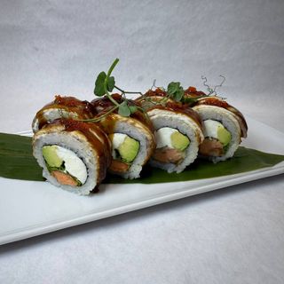 Преміум рол з вугрем та смаженим лососем (330/20/5г)