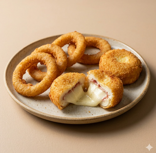 Anelli di cipolla, mozzarelline in carrozza