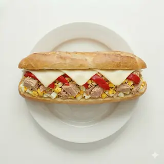 Bocata de Atún, Lechuga, Tomate, Cebolla, Espárragos y Mahonesa